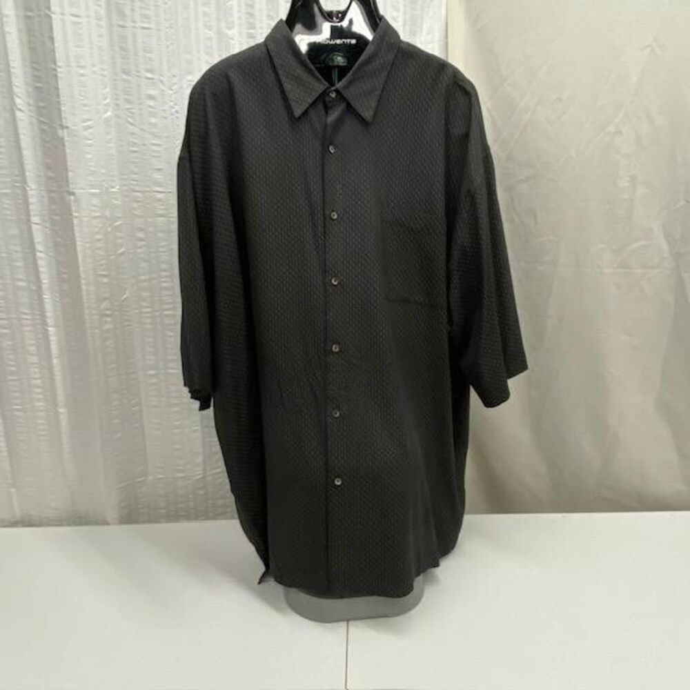 Toscano Mens 3X 100% Silk Shirt Black Geometric Short Sleeve Button Up 3XL(394-4